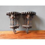 PAIR OF INDIAN TEAK AND MOTHER OF PEARL WALL BRACKETS LATE 19TH CENTURY with mashrabiya panels