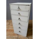 NARROW CREAM PAINTED CHEST OF 6 GRADUATED DRAWERS (41cm wide, 45cm deep, 89cm high)