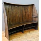 GEORGIAN OAK HIGH CURVED BACK SLATTED TAVERN SETTLE (170cm wide, 143cm high, 40cm deep)