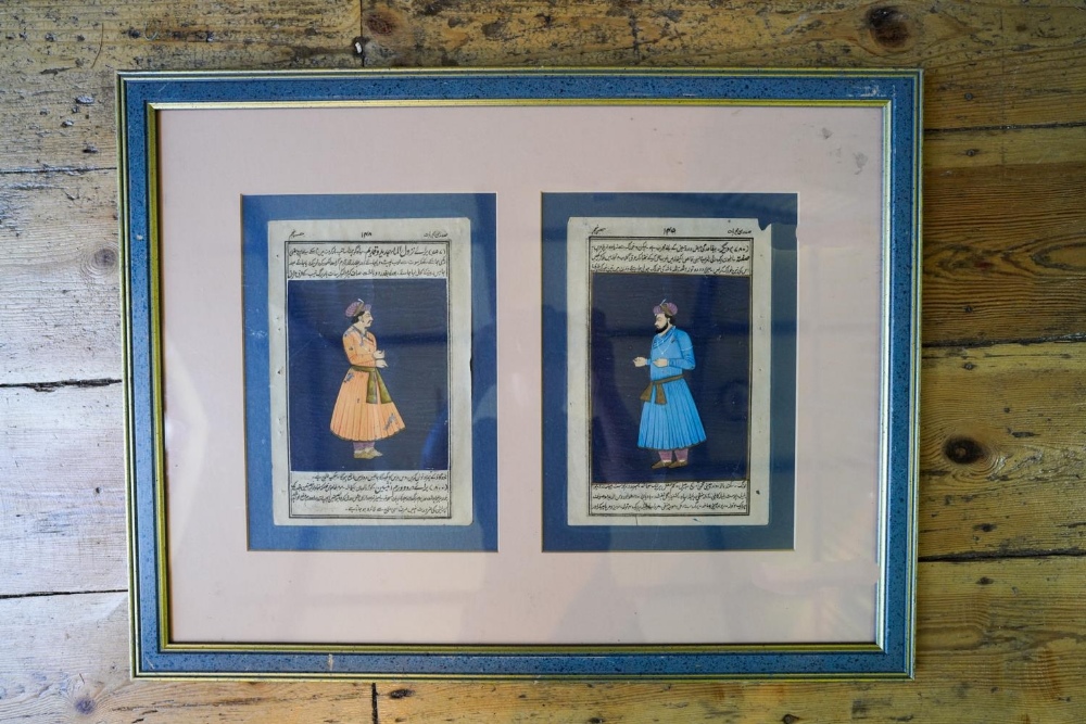 TWO FRAMED INDIAN MINIATURES 19TH CENTURY form manuscript's each 24cm high, 16cm wide 