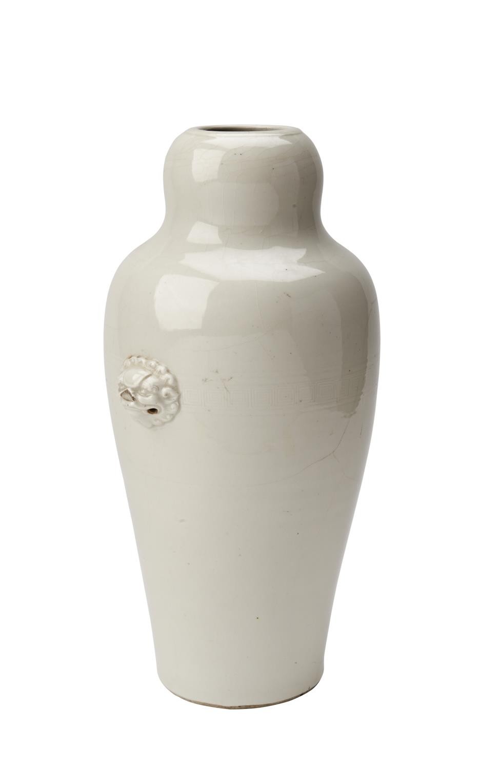 UNUSUAL DEHUA GARLIC MOUTH VASE XUANDE SEAL MARK BUT QING DYNASTY, 19TH CENTURY the cylindrical side