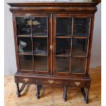 19th CENTURY CONTINENTAL FLORAL MARQUETRY 2-DOOR BOOKCASE ON STAND, bookcase fitted with shelves and