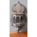 INDIAN TEAK AND BONE INLAID WALL BRACKET 19TH CENTURY inlaid throughout with scrolling leafy