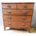 GEORGIAN MAHOGANY CHEST OF 5 DRAWERS, 2 short drawers over 3 long drawers with brass handles, on