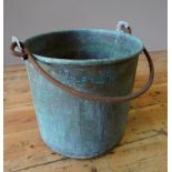 FRENCH 19th CENTURY COPPER BUCKET WITH IRON RING HANDLE (40cm diameter, 39cm deep)