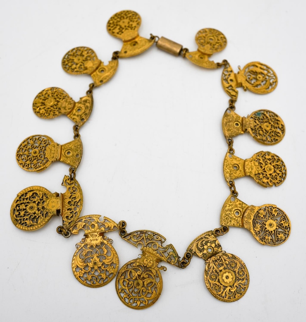 UNUSUAL NOVELTY GILT-METAL NECKLACE 18TH CENTURY AND LATER made up of sixteen pocket watch ??????