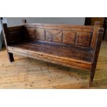 CONTINENTAL 19th CENTURY FRUIT WOOD PANELLED BENCH SEAT 174cm wide, 88cm high, 63cm deep)