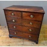 REGENCY MAHOGANY CHEST OF 5 DRAWERS ON BRACKET FEET, 2 short drawers over 3 long drawers with oval