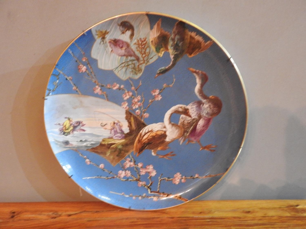 FRENCH (MONTEREAU B &amp; CIE) PEARLWARE CHARGER LATE 19TH CENTURY in the Japonesque manner, impress