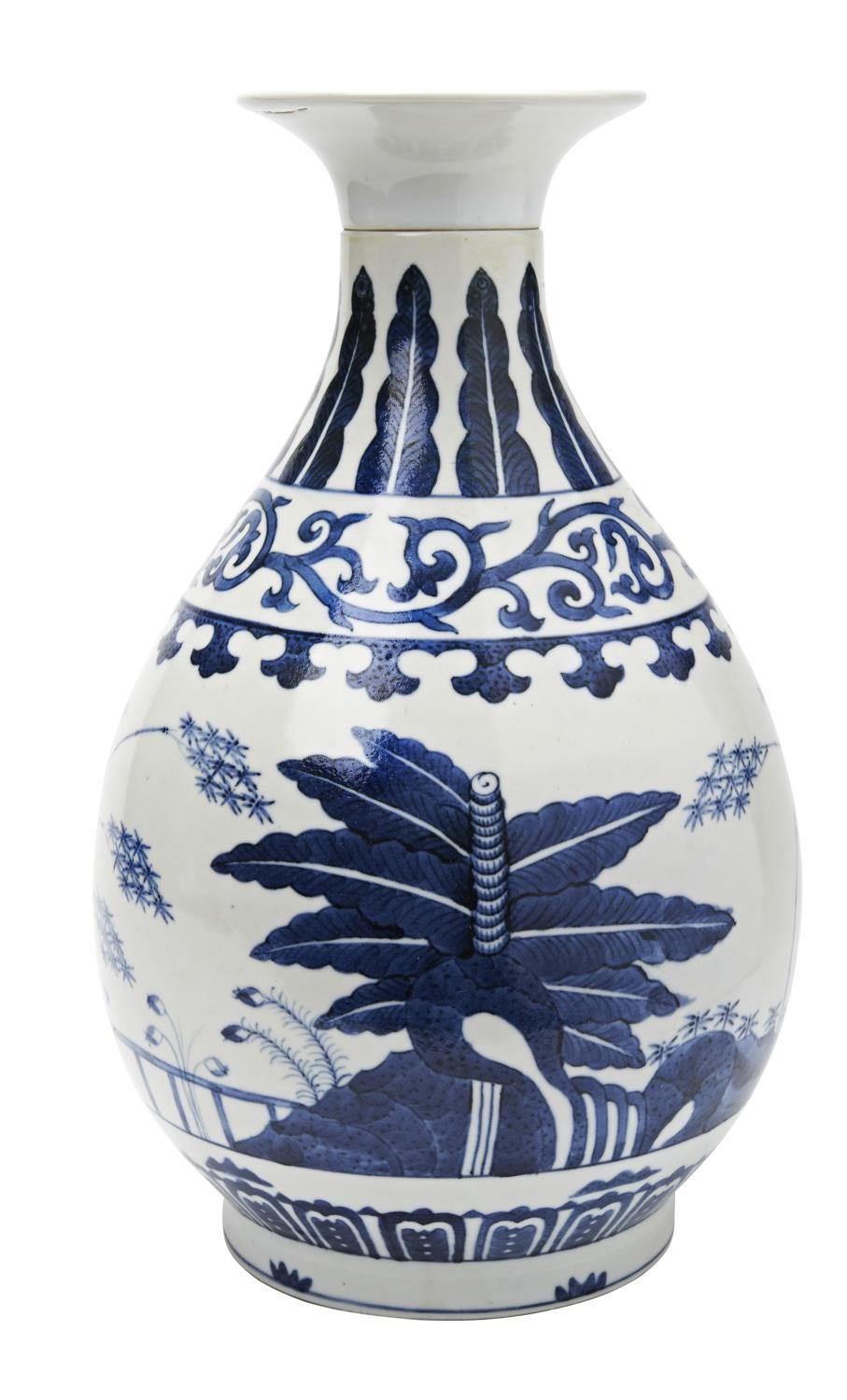 BLUE AND WHITE VASE AND COVER, YUHUCHUNPING  GUANGXU MARK BUT LATER the&nbsp;pear-shaped body painte