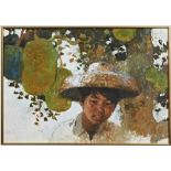 CHEN YANNING (CHINESE b.1945) BOY WITH FRUIT signed lower right', oil on canvas, framed 51cm high,