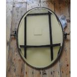 CONTEMPORARY OVAL METAL FRAMED BEVELLED WALL MIRROR (69cm long, 52cm wide)