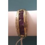 9CT GOLD DIAMOND & AMETHYST RING the diamonds and amethysts set in gold