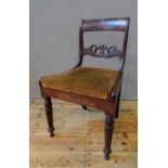 GEORGE IV MAHOGANY SIDE CHAIR, with ornately carved horizontal rail depicting swans and lilies (48cm