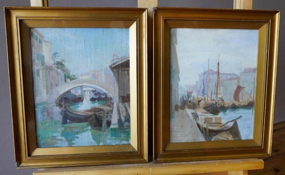 MANNER OF WILFRED GABRIEL VON GLEHN (1870-1951) VENICE oil on canvas, framed (pair) 26cm high, 21cm 