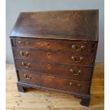 19th CENTURY OAK 4-DRAWER BUREAU WITH FITTED INTERIOR, fall front panel with fitted drawers and