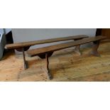 PAIR OF FRENCH 19th CENTURY OAK FARMHOUSE BENCHES, 200cm long, 21cm wide, 43cm high)
