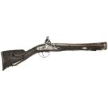 A FINE SPANISH FLINTLOCK BLUNDERBUSS the flared barrel profusely decorated with fine silver