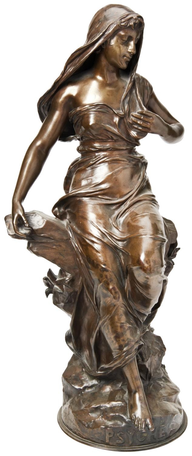 AFTER EUGÈNE MARIOTON PHSYCHE a large figural patinated bronze, signed 'Eug. Marioton', and entitled