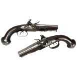 A SUPERB PAIR OF FLINTLOCK DOUBLE-BARRELLED PISTOLS BY MOULARD DUFOUR the barrel spine with engraved