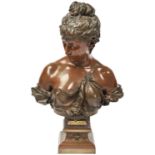 AFTER EUTROPE BOURET ETOILE DU BERGER (EVENING STAR) a good bronze, coloured and patinated bust,