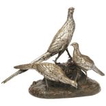 AFTER LÉON BUREAU AND GÉORGE VACOSSIN FAISON ET POULES FAISONS a patinated bronze of a group of