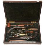 A FINE CASED PAIR OF PERCUSSION TARGET PISTOLS BY LE PAGE, A PARIS with browned octagonal sighted,