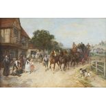 HEYWOOD HARDY (BRITISH 1843-1933) ARRIVAL OF THE COACH signed 'Heywood Hardy' lower left, oil on