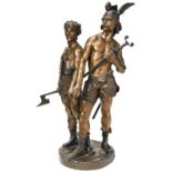 AFTER EMILE LAPORTE 'PRO PATRIA' (BRONZE FIGURAL GROUP OF A GAUL WARRIOR AND HIS SON) a coloured