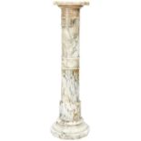 A 19TH CENTURY TURNED ALABASTER SECTIONAL COLUMN the circular socle base with decagonal platform 108