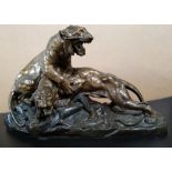 AFTER EDOUARD DROUOT LES DEUX TIGRES a patinated bronze sculpture of two battling tigers, signed ?