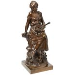 AFTER AUGUSTE MOREAU GIRL WITH A MANDOLIN 19TH CENTURY a patinated bronze, signed Auguste Moreau
