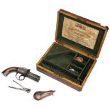 AN ENGLISH 38 CALIBRE PEPPERBOX PISTOL, CIRCA 1840 with associated later fitted case and facsimile