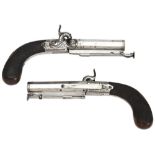 A FINE PAIR OF PERCUSSION BELT PISTOLS BY BOSTON OF WAKEFIELD with octagonal barrels, belt hooks and