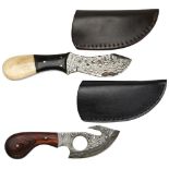 UNKNOWN MAKER a fixed blade chopping knife in Damascus steel with horn and marine ivory handle