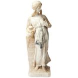 ALBERTO SACCARDI AN ALABASTER FIGURE OF AN 'ORIENTAL BEAUTY' HOLDING AN URN her decorated