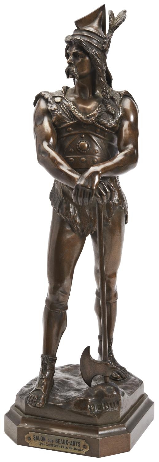 AFTER MARCEL DÉBUT VERCINGETORIX a patinated bronze figure of a Gaullish warrior, with 'Salon des Be