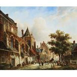 P BREDEL (DUTCH b. 1929) STREET SCENE  signed lower left, oil on board, framed 55cm high, 65cm