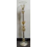 A GOOD MURANO 'GOLD-SPLASH' SECTIONAL GLASS STANDARD LAMP with teardrop inclusions, foliate