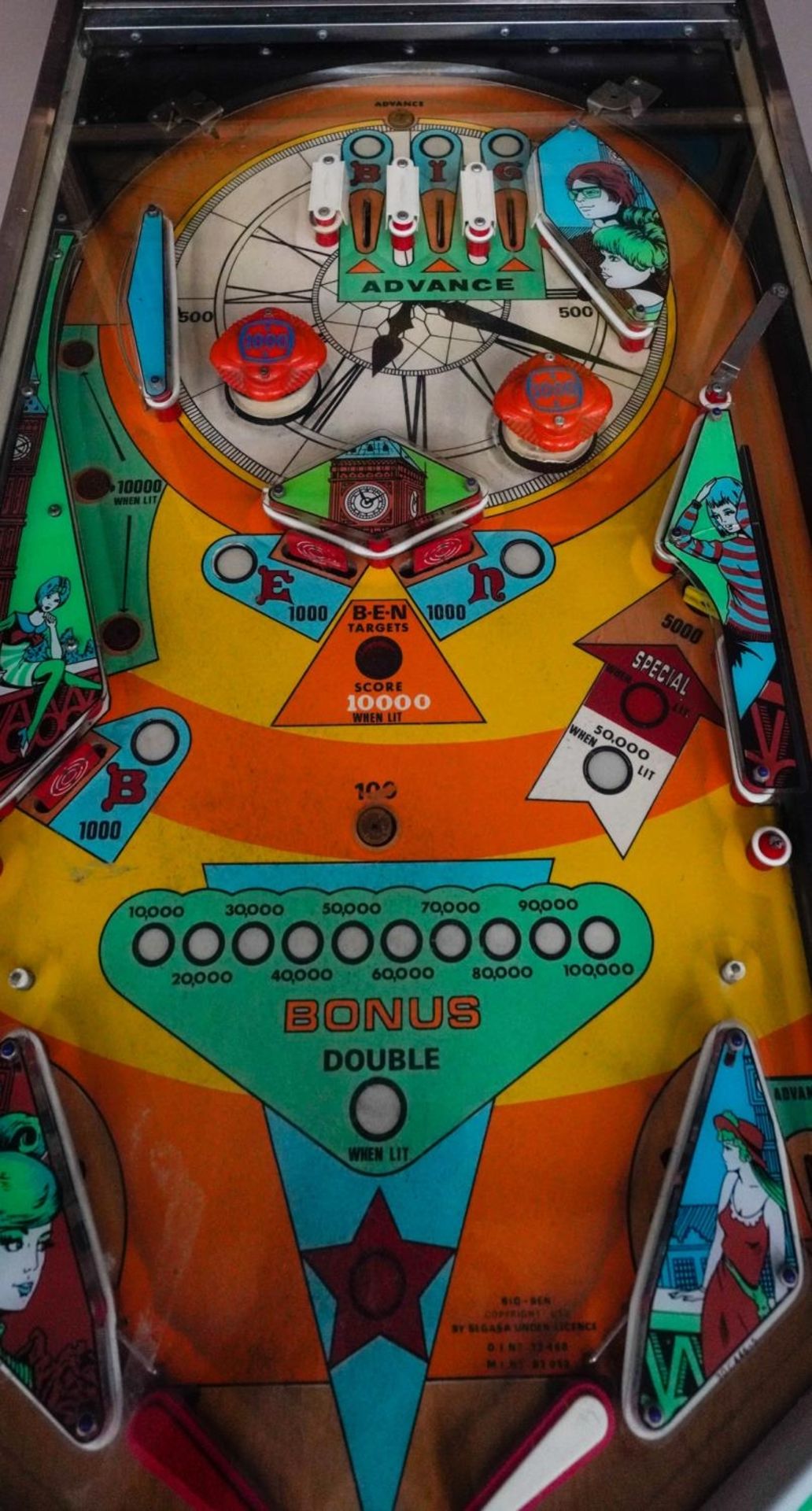 A WILLIAMS BIG BEN PINBALL MACHINE CIRCA 1975 sold as non-functioning decorative item. 173 x 130 x 5 - Image 7 of 7