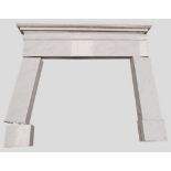 A LARGE MODERN WHITE MARBLE FIREPLACE SURROUND of plain form. 157 X 195 X 25 cms