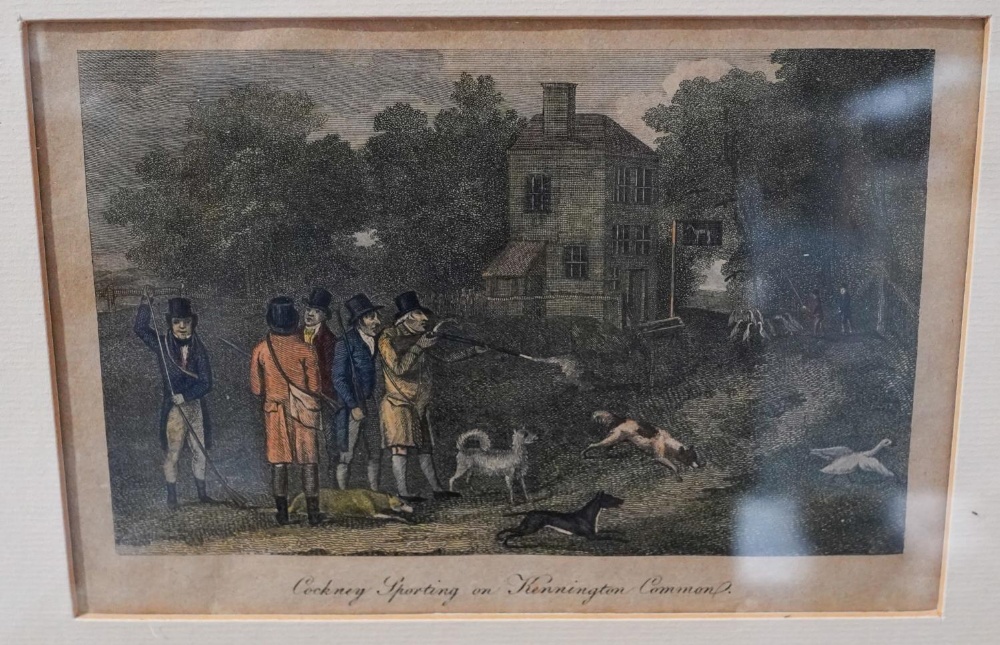 A PAIR OF FRAMED COLOUR ENGRAVINGS 'COCKNEY SPORTING ON KENSINTON COMMON&nbsp; and 'CELEBRATED CHEF'