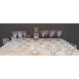 LARGE QUANTITY OF STEMMED WINE GLASSES, brandy balloons, glass vases, tumblers, dessert glasses