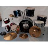 A YAMAHA PART DRUM KIT, a snare, four cymbals including a Sabian sonix crash, and a toy drum set.