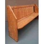 A VICTORIAN STRIPPED PINE PEW. 100 x 201 x 99 cms