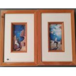 A PAIR OF MEDITERANIAN STYLE PRINTS IN DEEP STYLE FRAMES, 45 cm x 30 cm max A SMALL OIL ON CANVAS OF