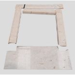 A REPRODUCTION WHITE MARBLE FIRE SURROUND IN REGENCY STYLE.  115 x 145 x 18 cms