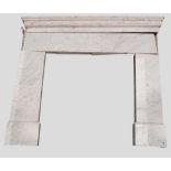 A MODERN WHITE MARBLE FIRE SURROUND OF PLAIN FORM. 135 X 155 X 18 cms