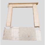 A REPRODUCTION WHITE MARBLE FIRE SURROUND IN REGENCY STYLE.  120 x 148 20 cms