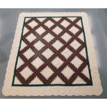 CREAM BEDSPREAD WITH DARK GREEN AND BURGUNDY GEOMETRIC PATTERN 265cm x 232cm